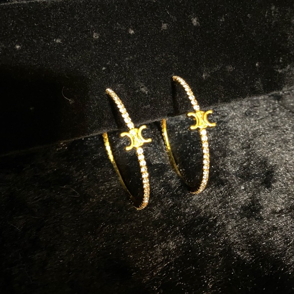 Jewelry - Luxury 18K Gold & Rhinestone Hoop Earrings